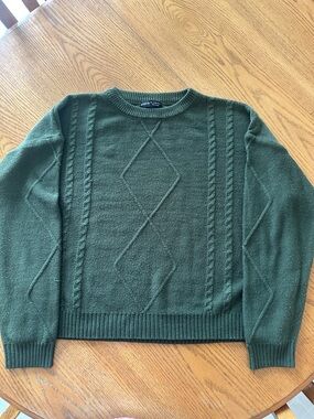 SHEIN Forest Green Cable Knit Crewneck Sweater